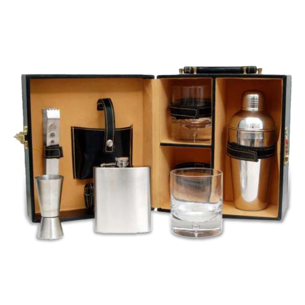 Car-O-Bar Black Bar Set with Glasses Giftset
